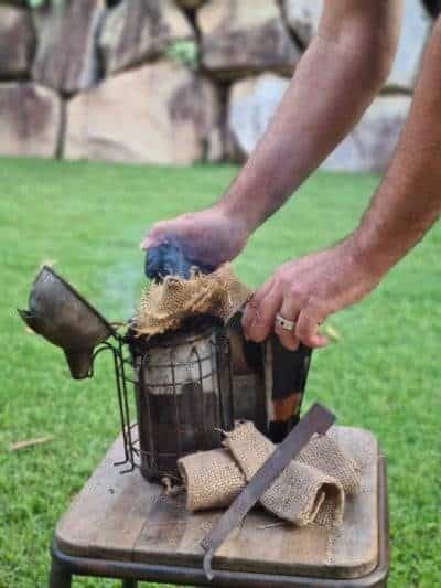 Lighting Burlap for Bee Smoker